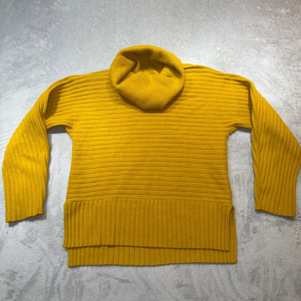 Anthropologie Moth Mustard Yellow Ribbed Cowl Neck High-Low Sweater Small Soft‎